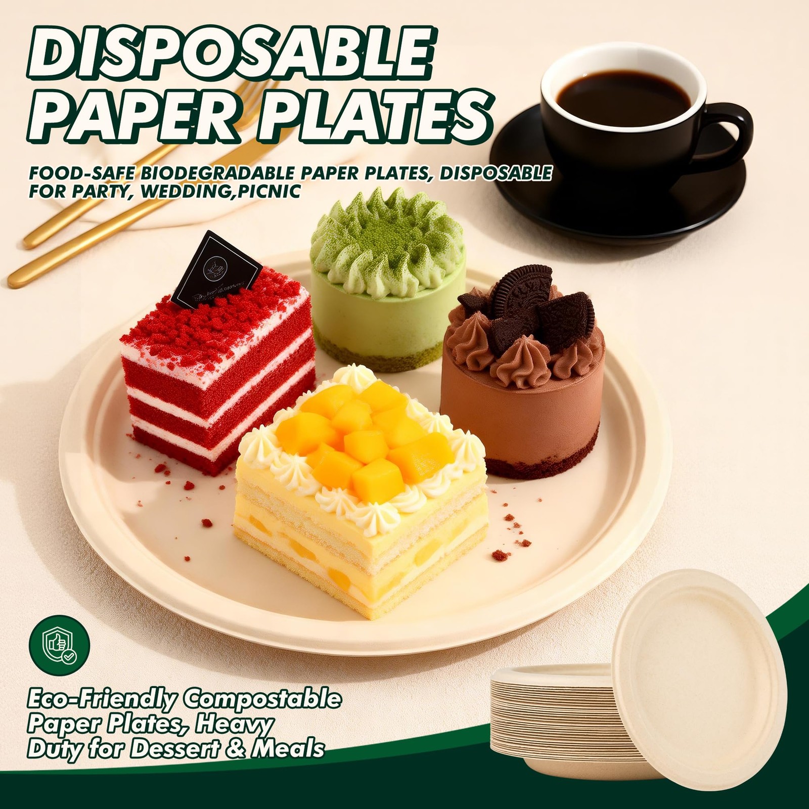 CELLURA 10 Inch 125 Count Disposable Paper Plates, 10 inch – 125 count, Brown