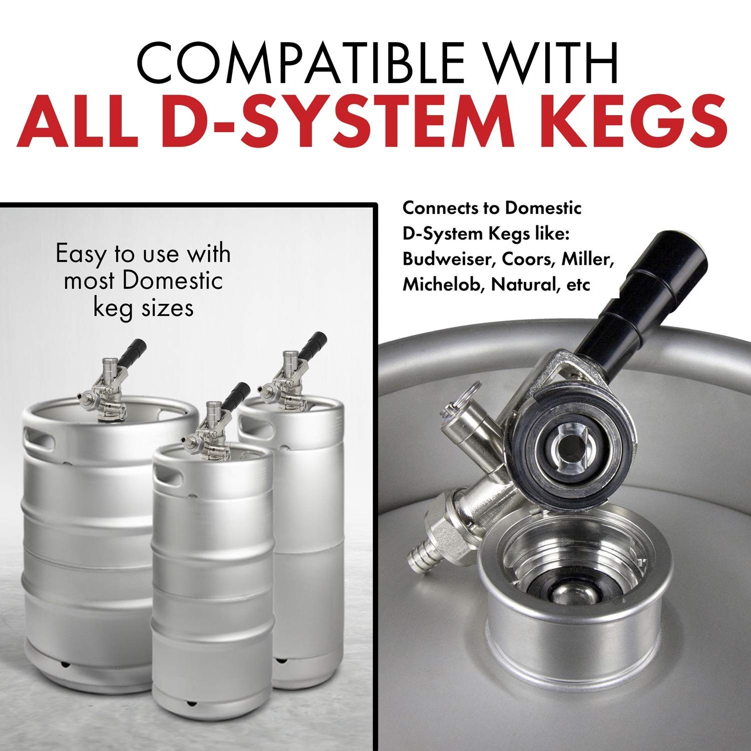 D System Keg Coupler – Heavy Duty Beer Tap, Compatible with Most Kegs, Durable
