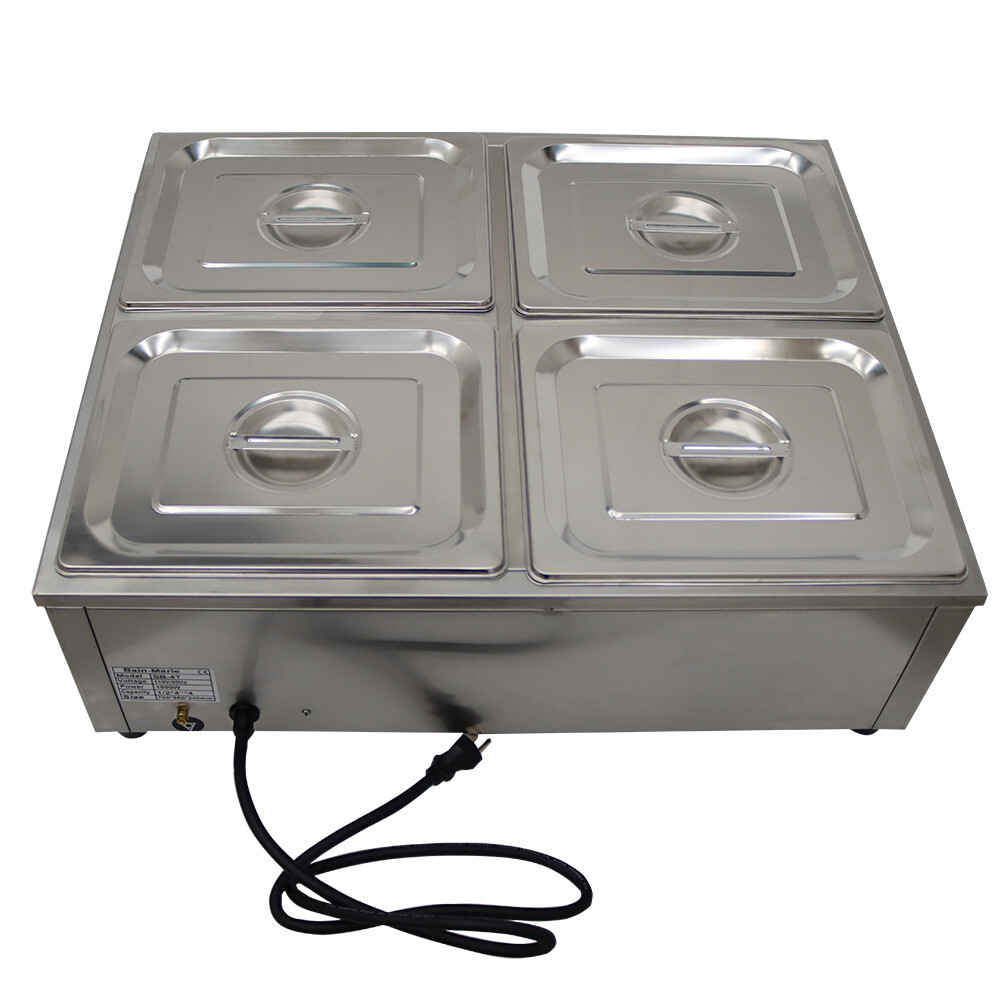 Commercial Stainless steel Squarish 4-Pan 1/2 Size Buffet Food Warmer 110V 1.5KW