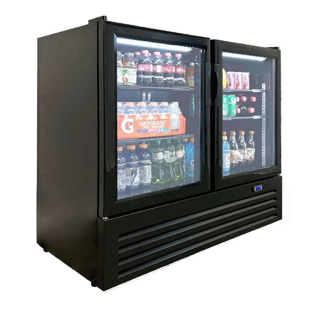 46″ W 11.3 Cu. Ft. Upright Merchandising Glass Door Refrigerator, Black