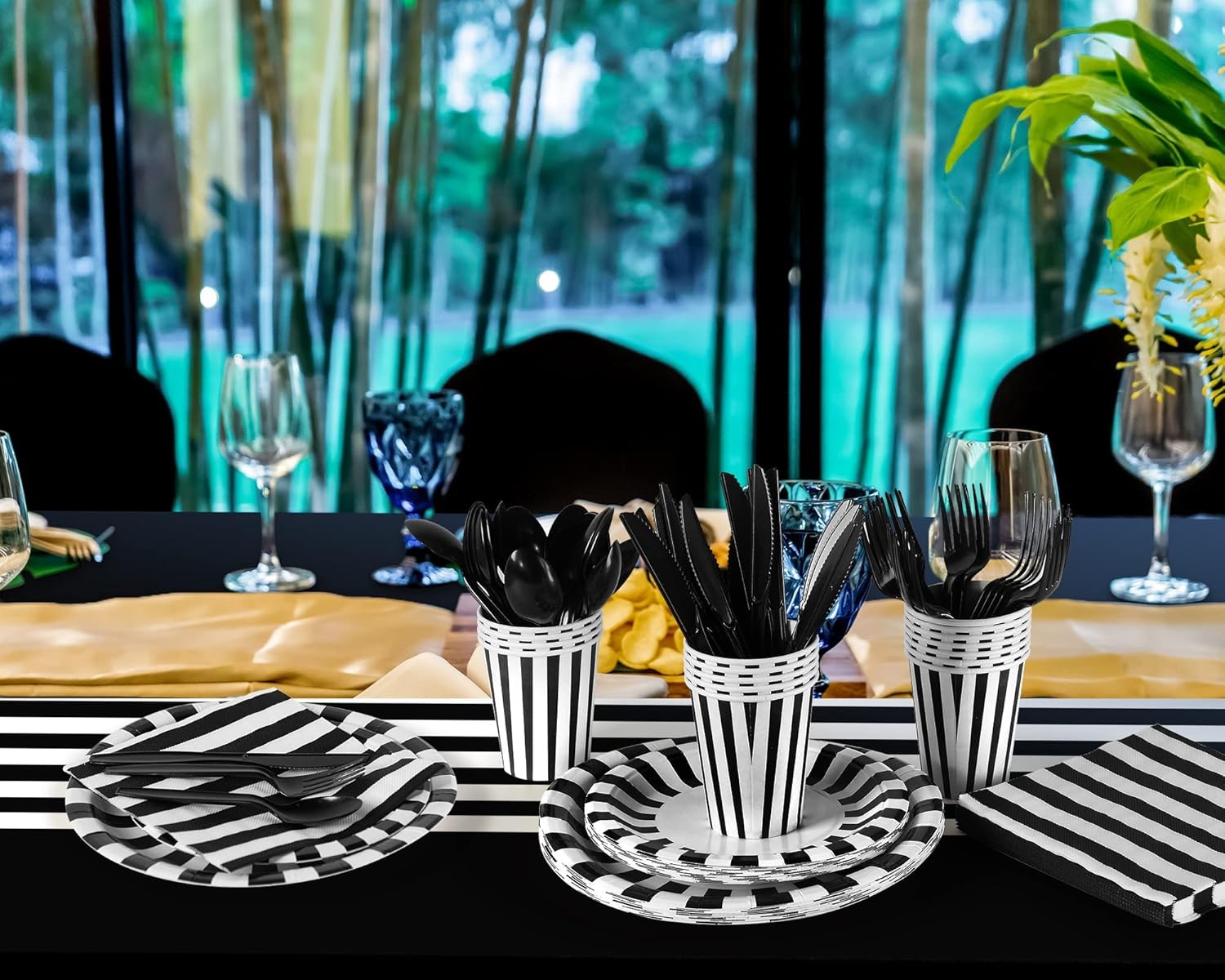 154 Pcs Black and White Graduation Party Supplies Disposable Dinnerware Set