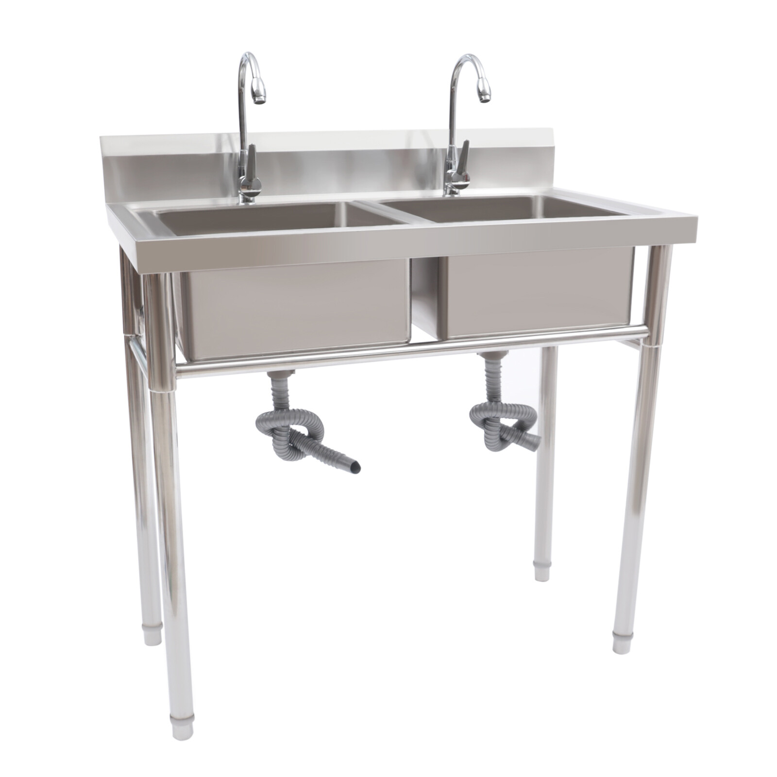 2 Compartment Commercial Sink w/ Double Faucet Restaurant Sink,Free Standing
