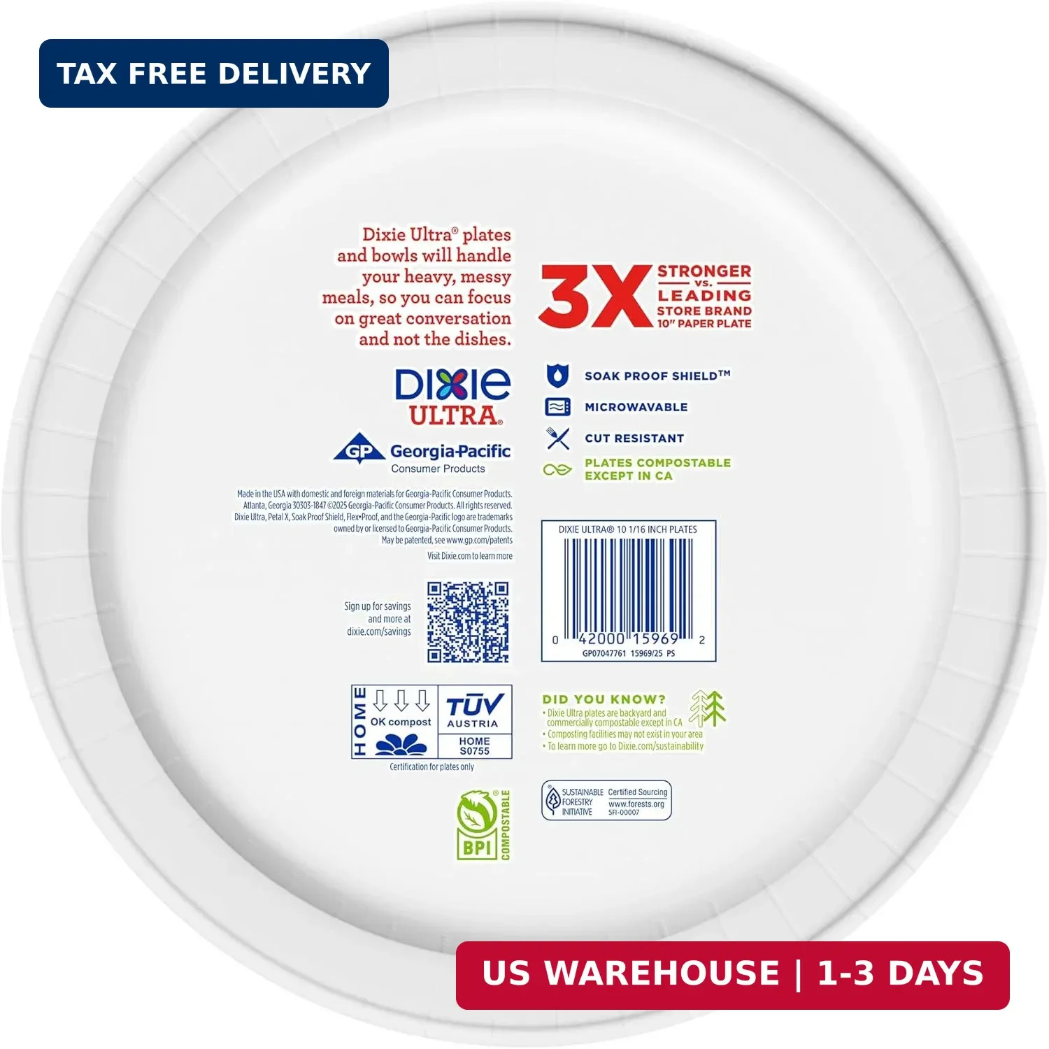 Dixie Ultra, Large Paper Plates, 10 Inch, 100 Count, 3X Stronger*, Heavy Duty, M