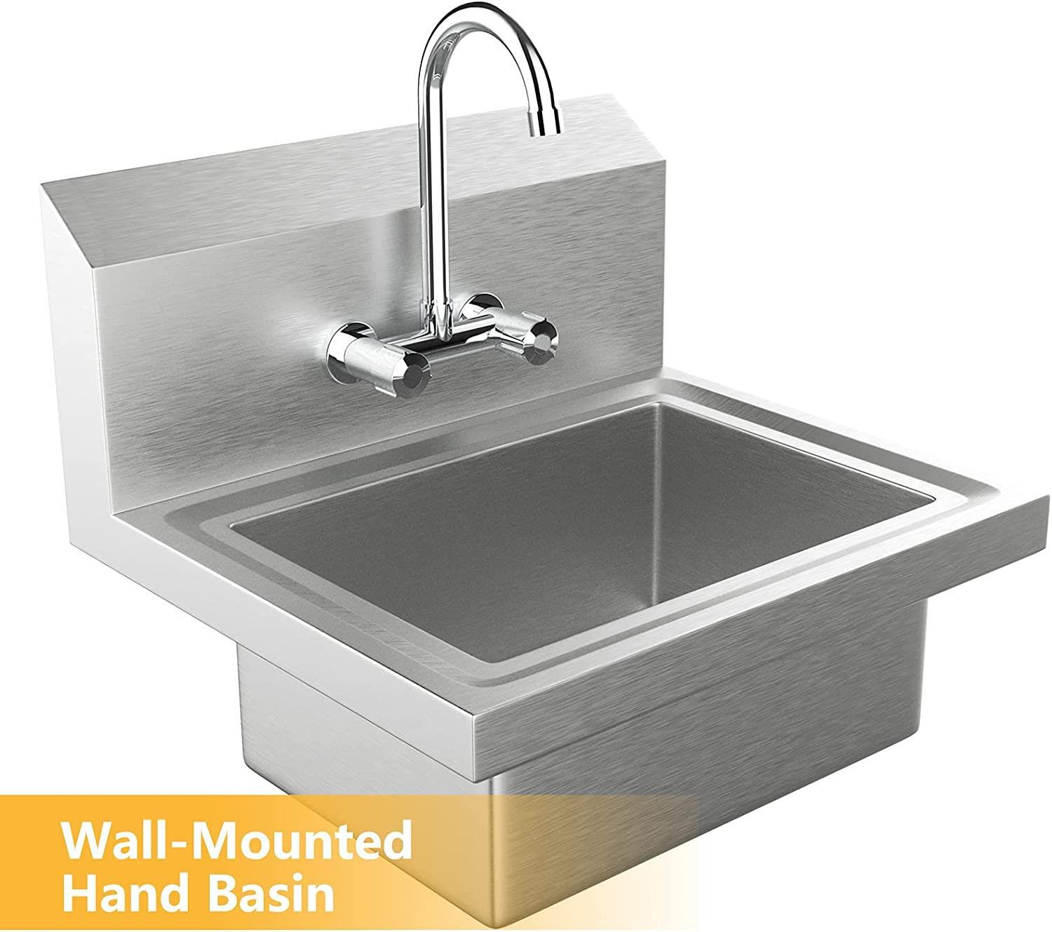 Heavy Duty Hand Wash Commercial Sink Wall Mount Utility Sink with Drainer/Faucet