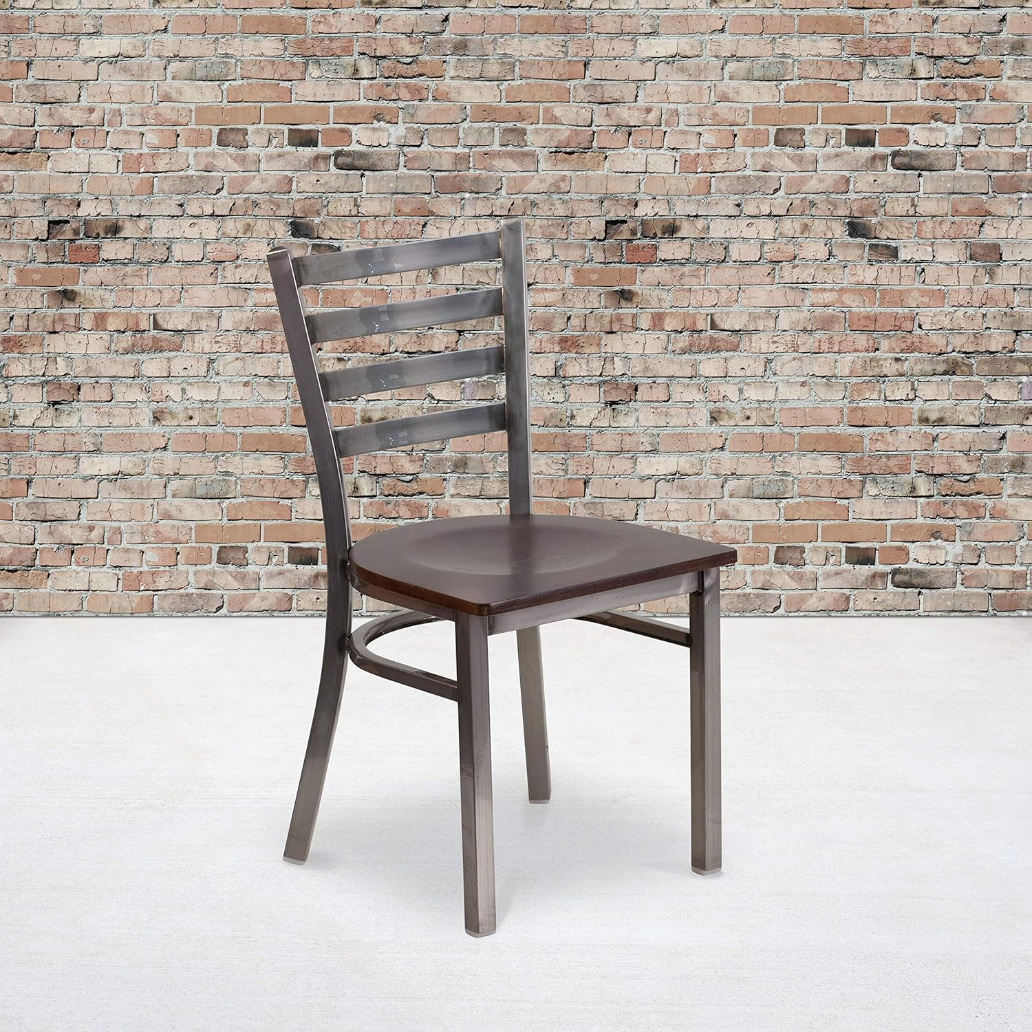 2 Pack HERCULES Series Clear Coated Ladder Back Metal Restaurant Chair – Walnut