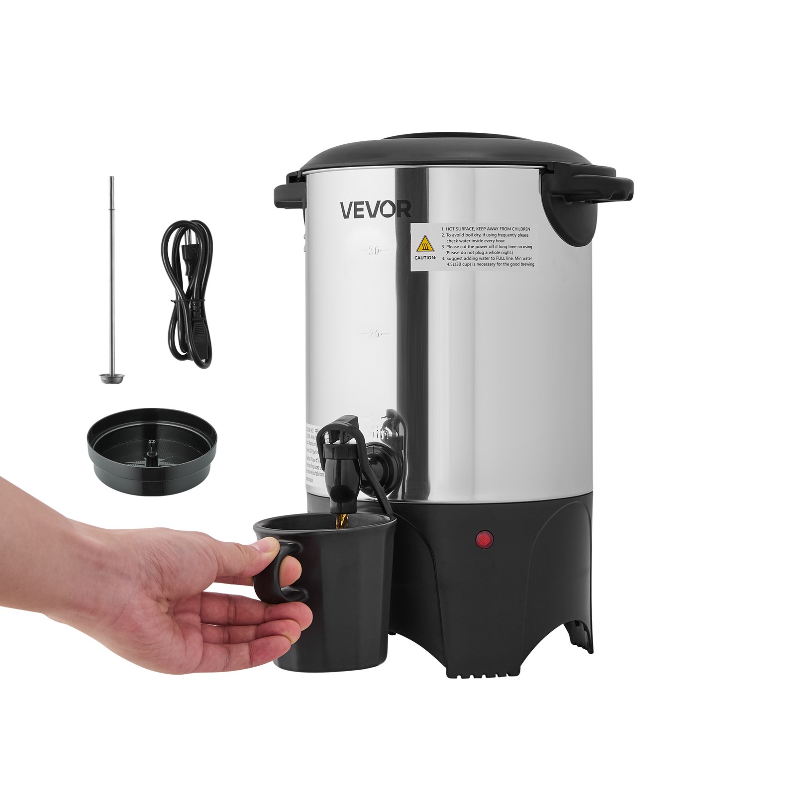 VEVOR Commercial Coffee Urn 30 Cup Hot Dispenser 4.5 L Stainless Steel Liner