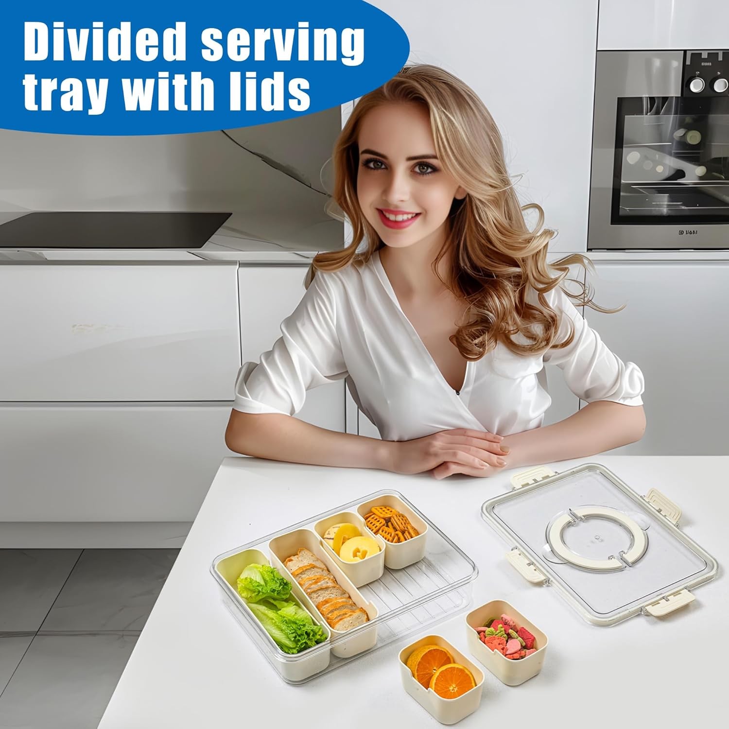 Bandesun Divided Serving Tray compartments Long 2pcs Small 4pcs, Ivory white