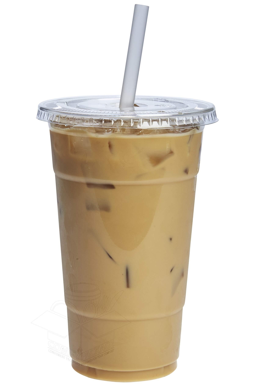 [50 Sets – 24 oz.] Plastic Cups With Flat Lids
