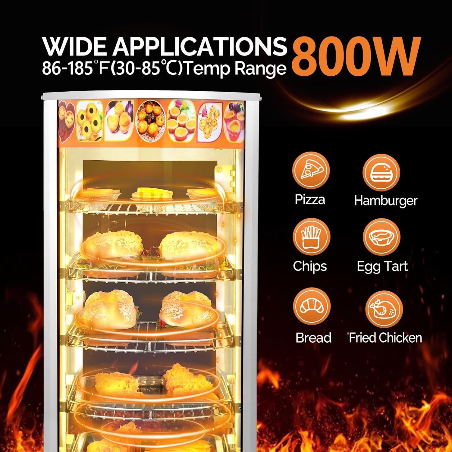Commercial Food Pizza Display Warmer, 5-Tiers Electric Countertop Food Warmer