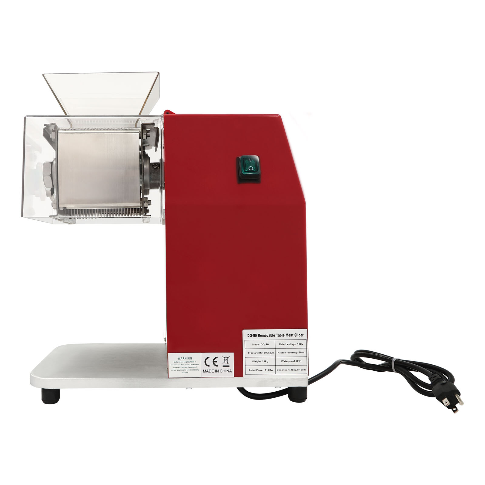 1100W Stainless Steel Meat Slicer Cutter Commercial Vertical Feed Red Silver