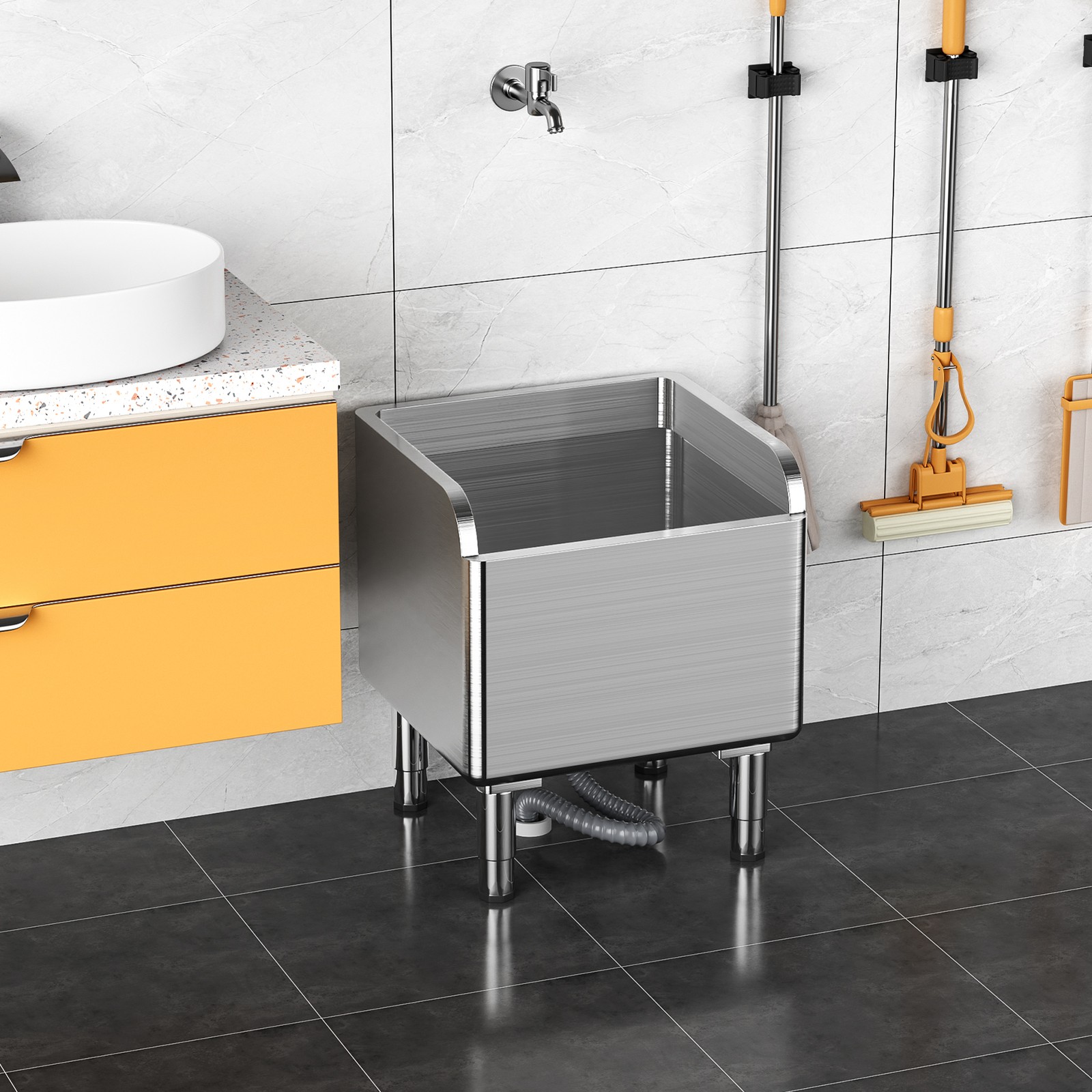 Commercial Stainless Steel Mop Sink Slop Service Basin for Kitchen 45x41x55cm