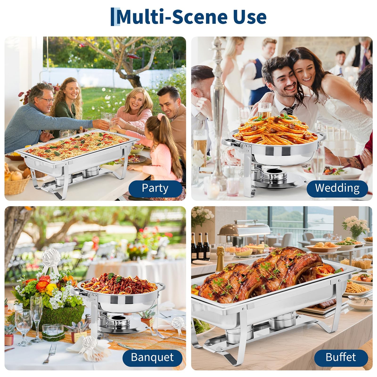 Buffet Warmer Set, 8 QT Rectangle & 5 QT Round Stainless Steel Chafing Pack 6