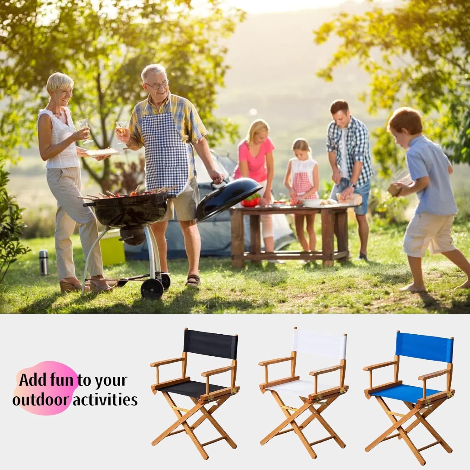1 Set Director Chair Canvas Replacement with Wood Stick,18.9»L X 15»W Portable
