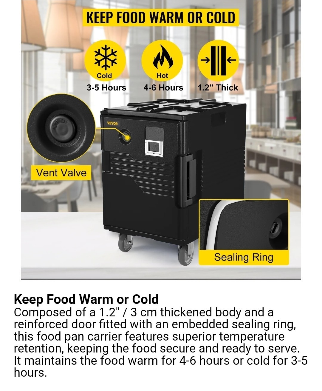 VEVOR Insulated Food Pan Carrier, 82 Qt Hot Box for Catering, LLDPE Food Box Car