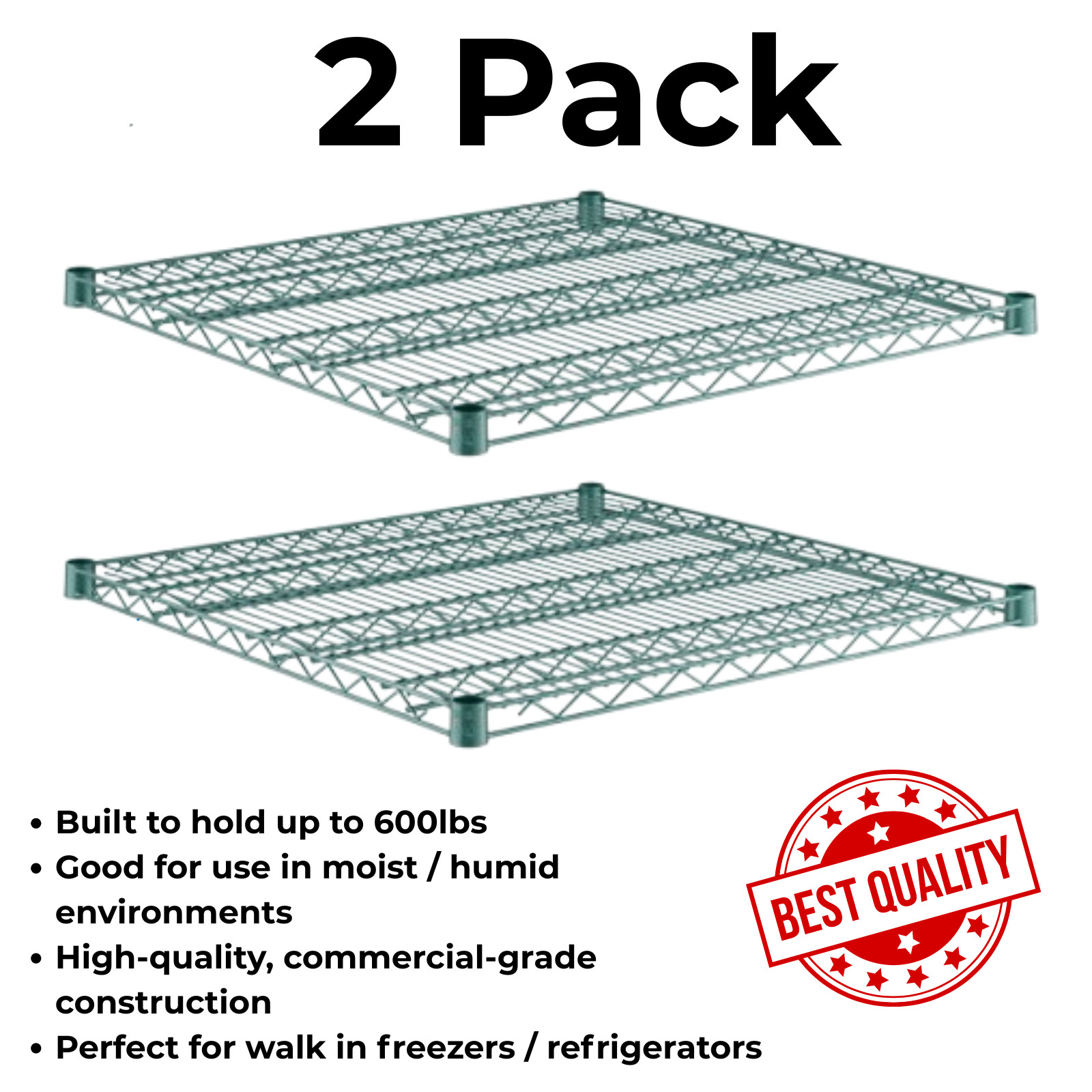 (2 PK) Green Epoxy Wire Shelving Sections 30in Depth 7 Sizes Walk In Cooler NSF