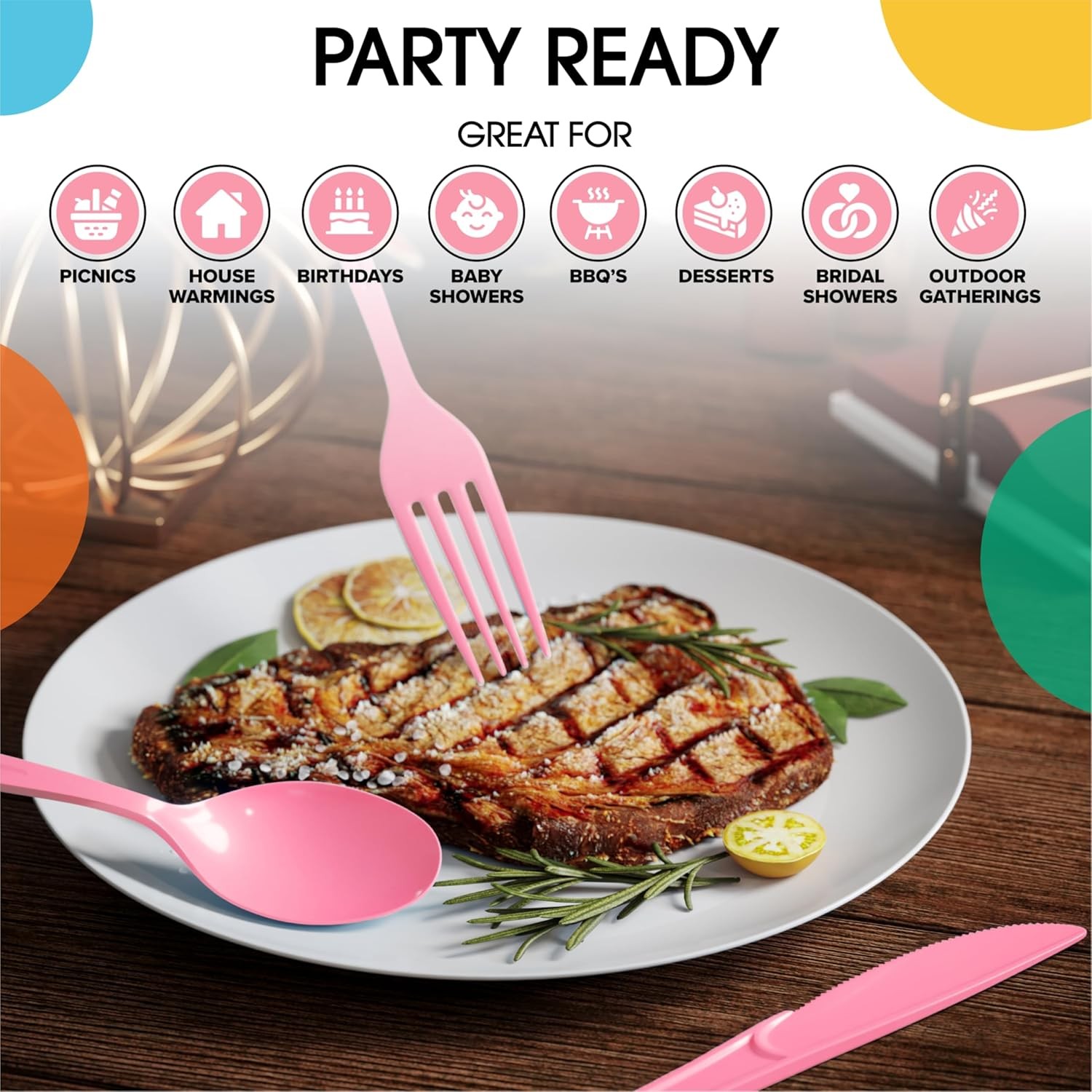 Pink Plastic Silverware Heavy Duty 160 Pcs Pink Plastic Cutlery Set Disposable