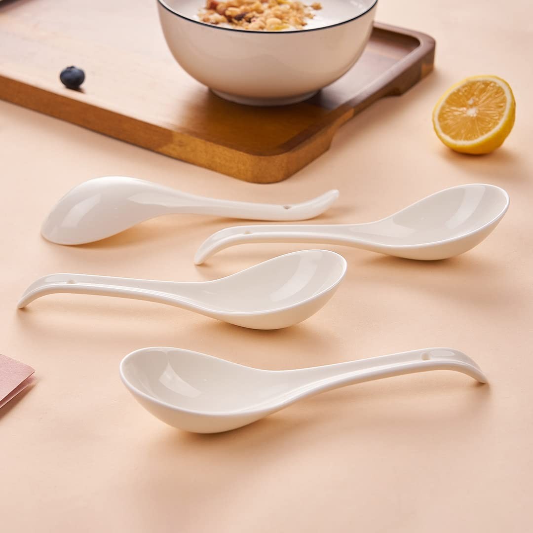 Asian Soup Spoons Set of 4, Ramen Spoons, Ceramic Spoons 6.6″ Chinese/Japanese S