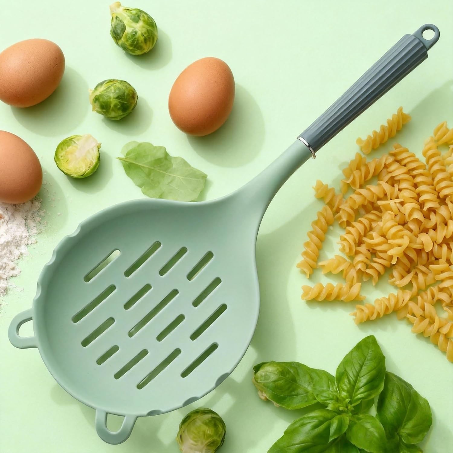 One-Piece Silicone Slotted Spoon, Lar Kitchen Spoon.Heat Resistant Non