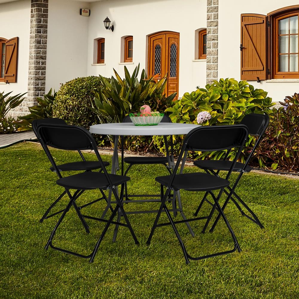 Set of 4 Commercial Contoured Folding Chairs Set Steel Frame Plastic Seat Black