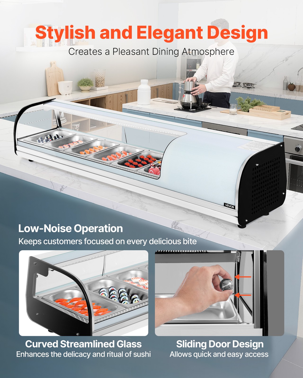 VEVOR Sushi Display Case Refrigerator 2.2 Cu.ft Countertop Sushi Case with 6 Pan