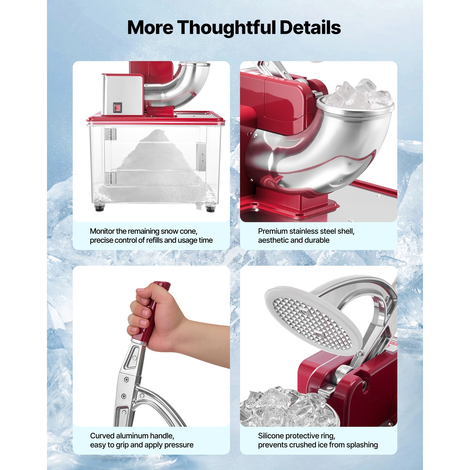 Uimoso Electric Ice Crusher Machine 661LBS/H Shaved Ice Maker Red