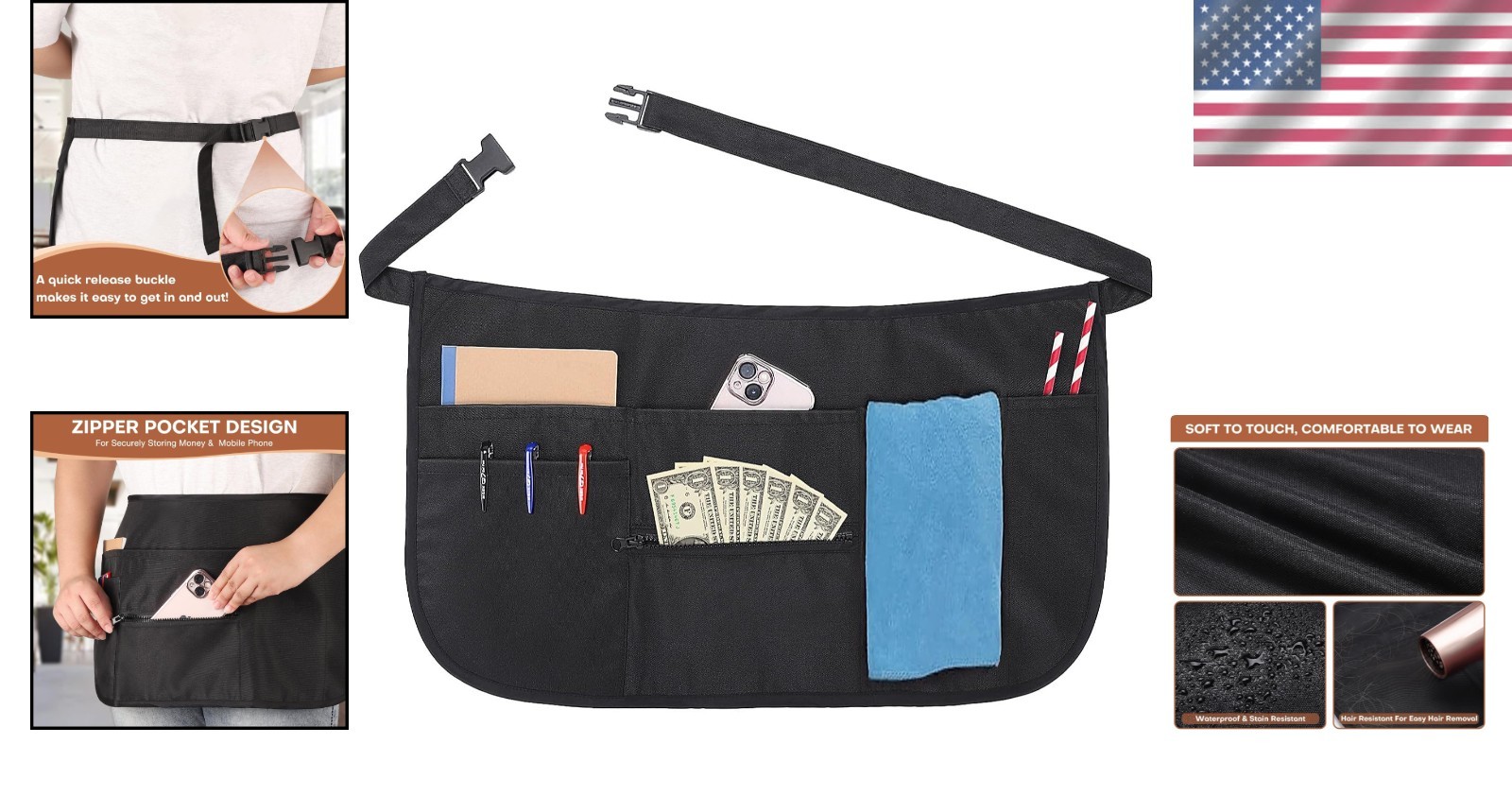 Versatile Waterproof Serving Apron for Waitstaff – 6 Pockets