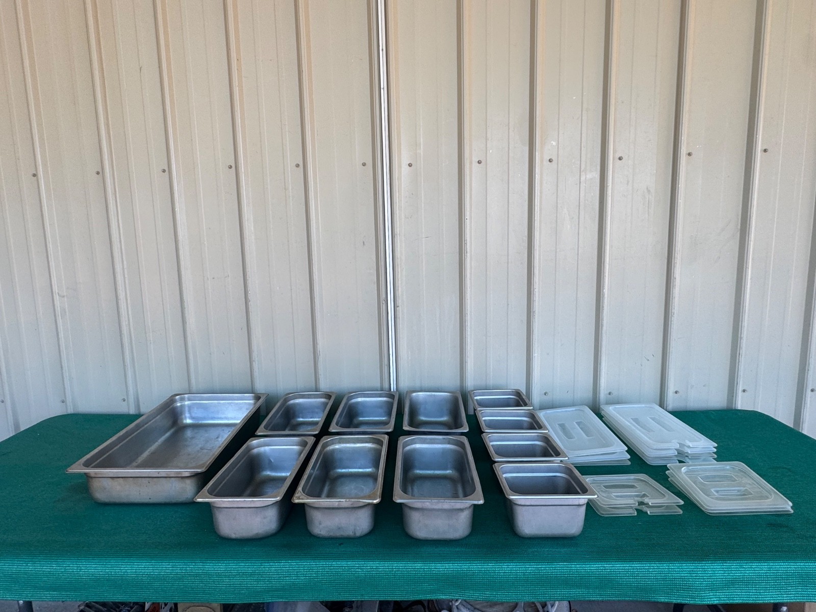 Lot of 11 Stainless Steel 4 inch Deep Steam Table Pans with Lids