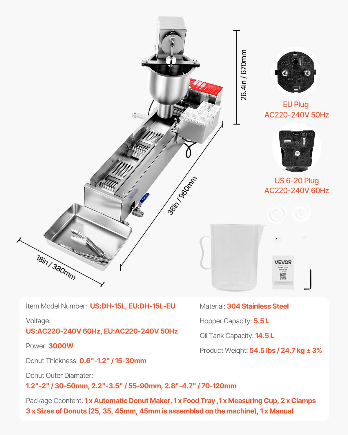 VEVOR Commercial Automatic Donuts Making Machine Doughnut Maker Single Row