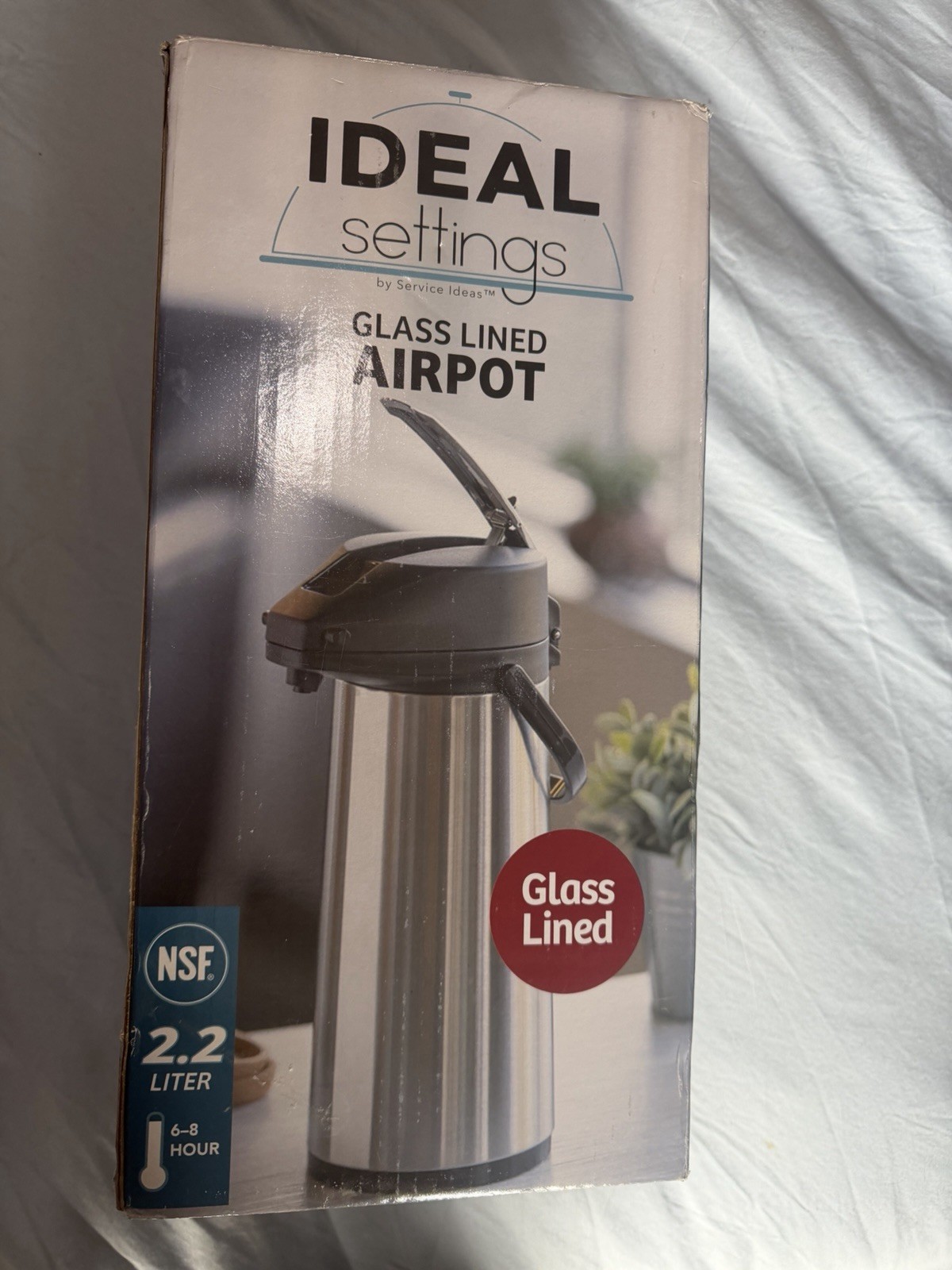 IDEAL Settings Glass Lined Airpot Stainless Steel, Lever Lid, 2.2 Liter