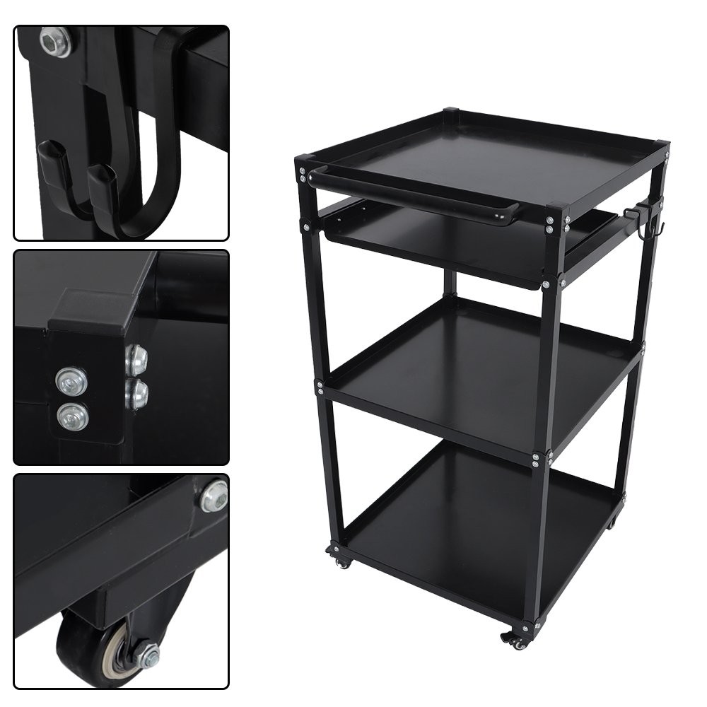 3 Shelf Aluminum Mobile Working Platform Height Adjustable AV Utility Hand Cart