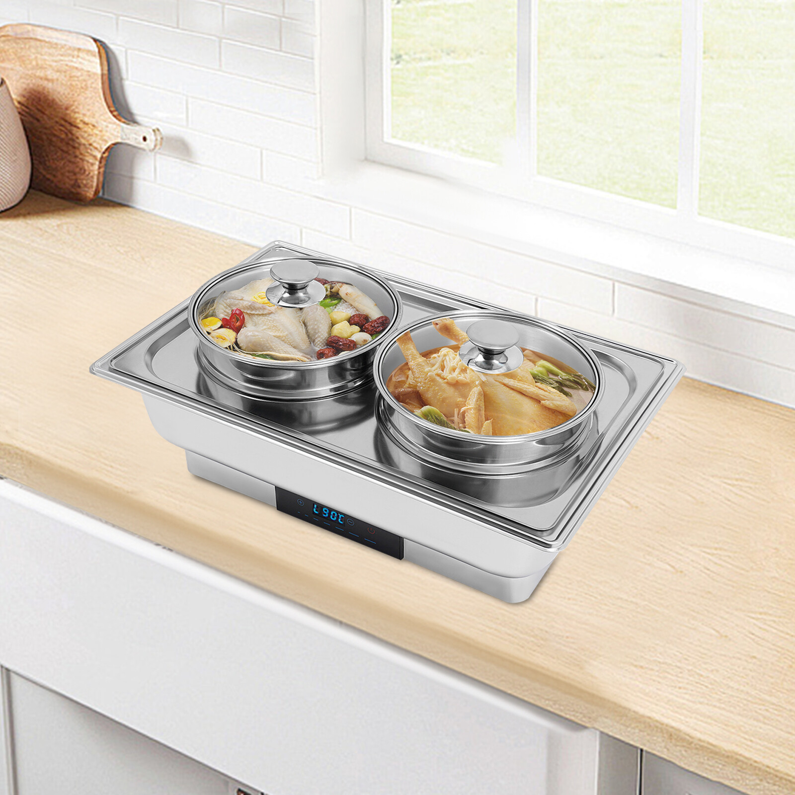 2-Pan Commercial Electric Food Warmer 8L Stainless Steel Food Warmer 95-194??F