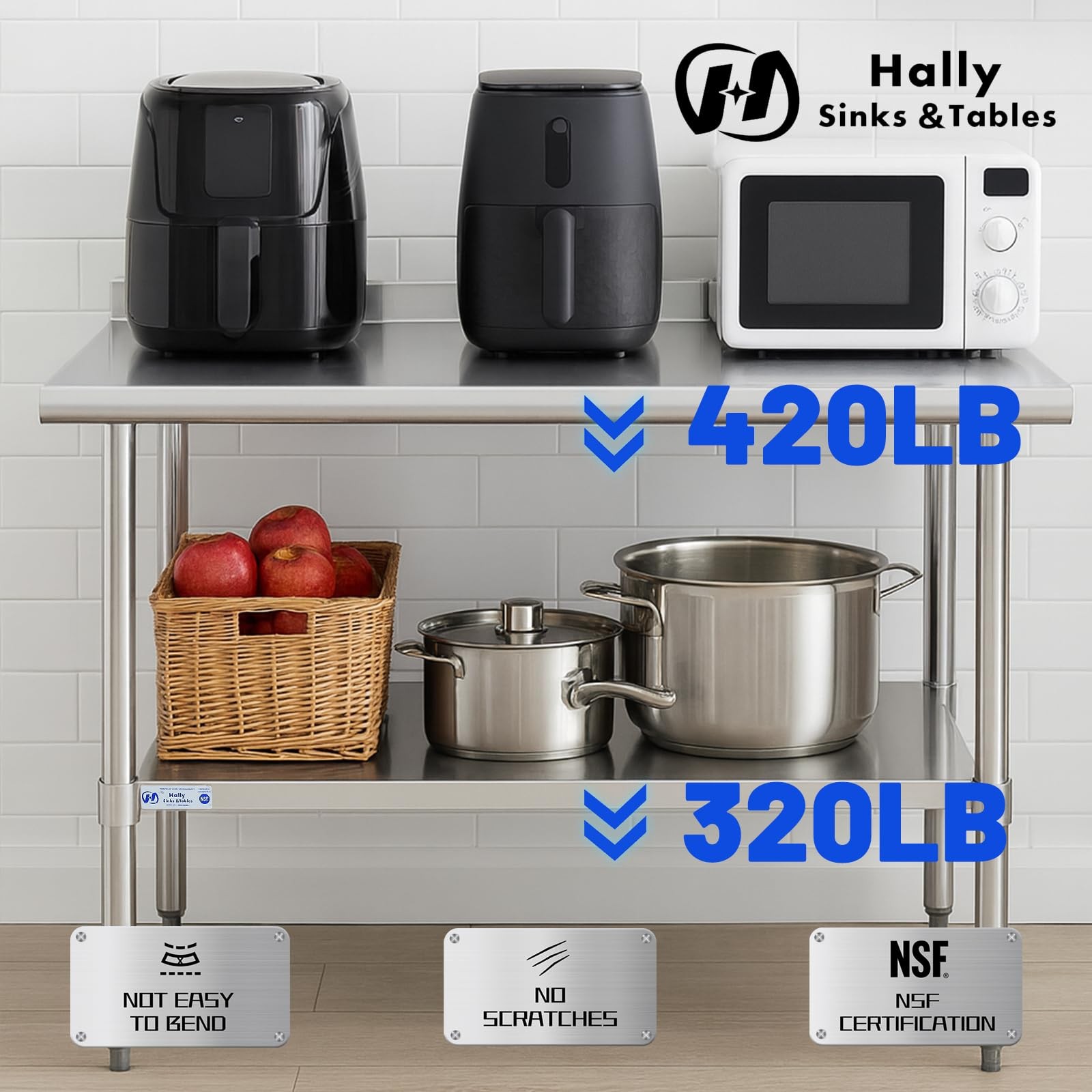Stainless Steel Prep Work Table 24×30 NSF with Undershelf Backsplash Kitchen