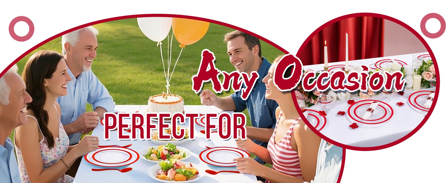 210 Pcs Red Plates Set,Clear and Red Plastic Plate Include 60 Plates,30 Cups,30