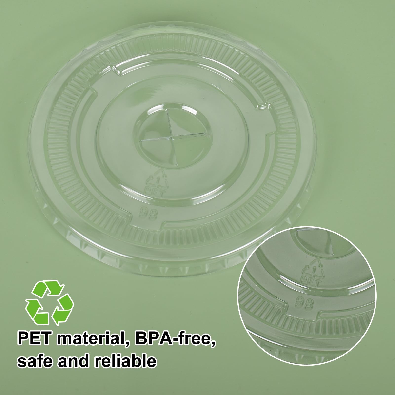 200pcs, PET, Plastic Lids, 98mm Plastic Cup Lids, With Straw Slot, Disposable…