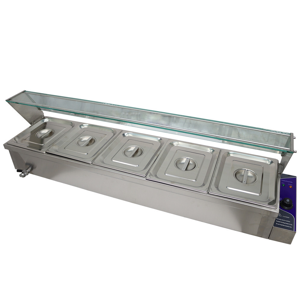 5-Pan 1/2 Size 6″ deep Stainless Countertop Bain-Marie Buffet Food Warmer 110V