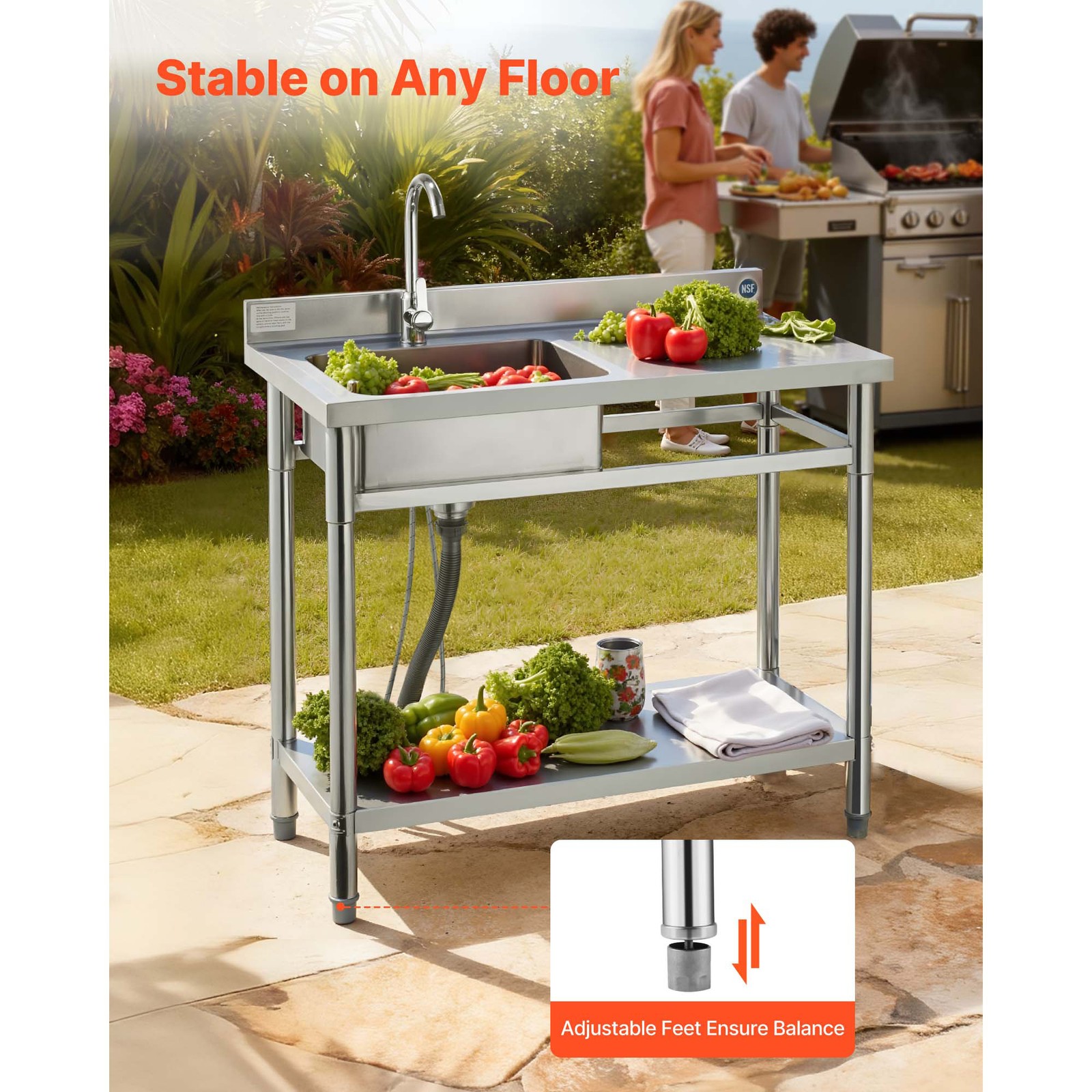Uimoso Stainless Steel Utility Sink with Faucet, Single Bowl, 39.4×19.7×37 in