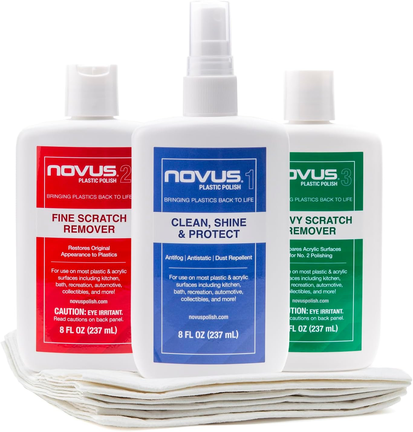 Novus Plastic Polish Kit 1 2 3 Scratch Remover Cleaner 8oz 6 Pads