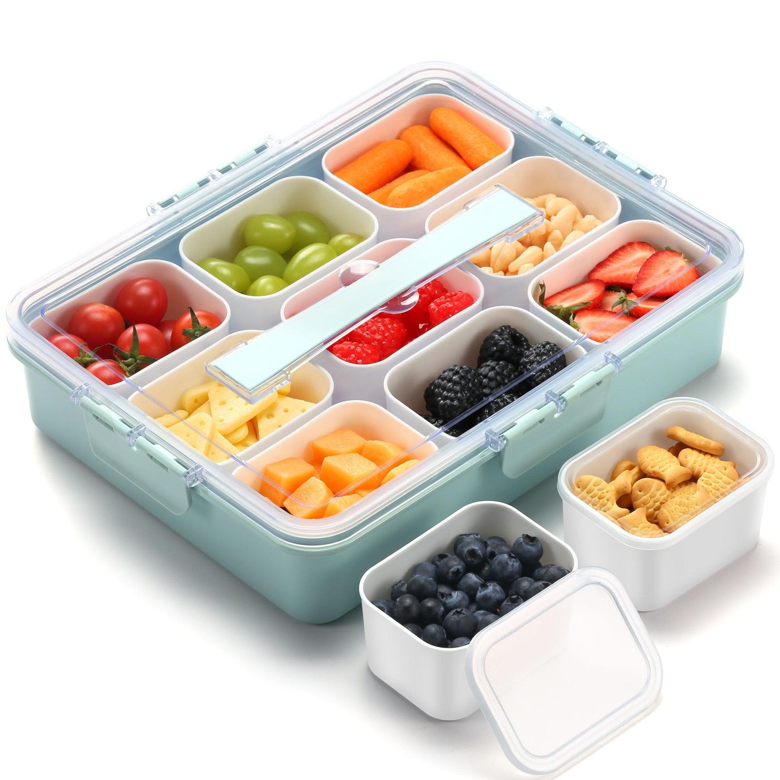 Snackle Box Container for Adults with 9 Compartment, Divided Serving Green