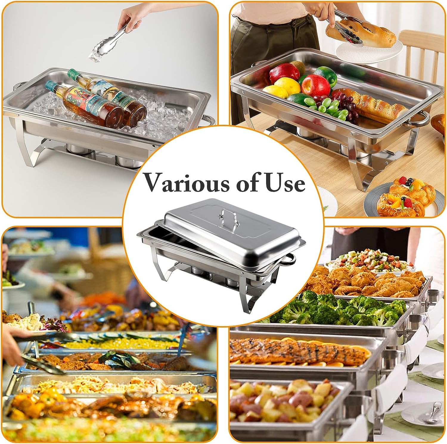 6 Pack Stainless Steel Chafer Chafing Dish Sets Catering Food Warmer 8 QT