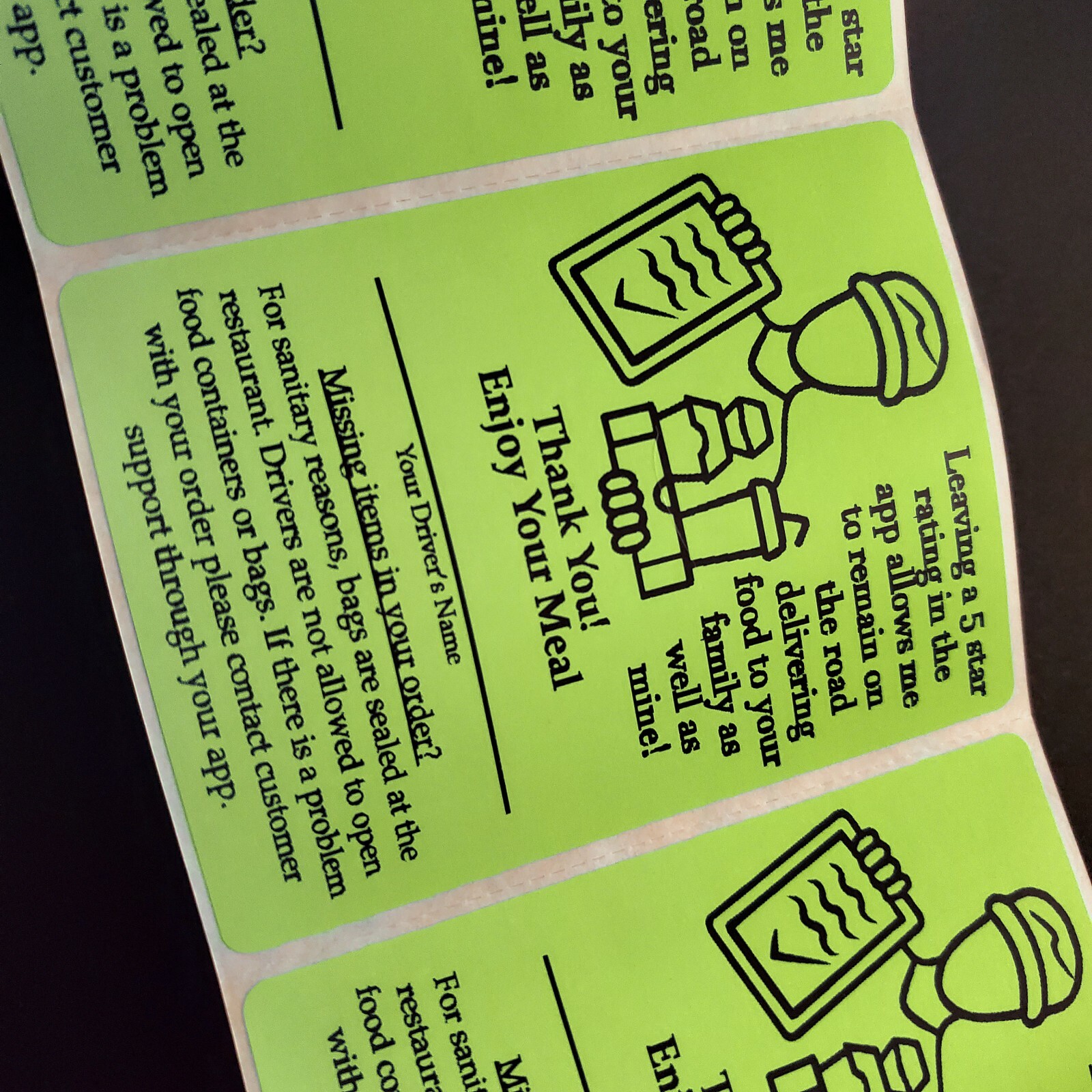 50 Food Delivery Labels Seal 4″ x 3″ DoorDash Grubhub UberEats 5-Star Stickers