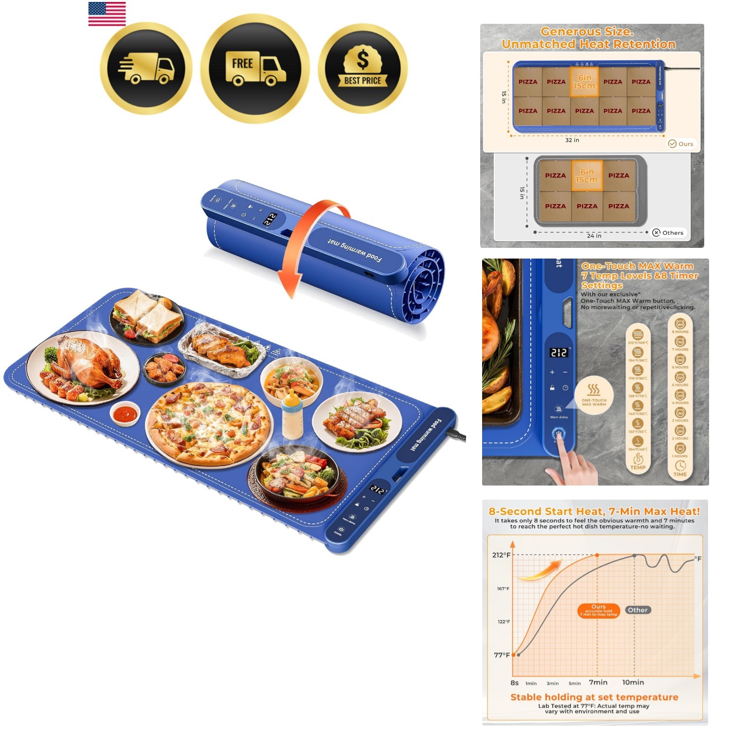 Electric Food Warming Mat Large 32×15 Silicone Buffet Countertop Food Warmer