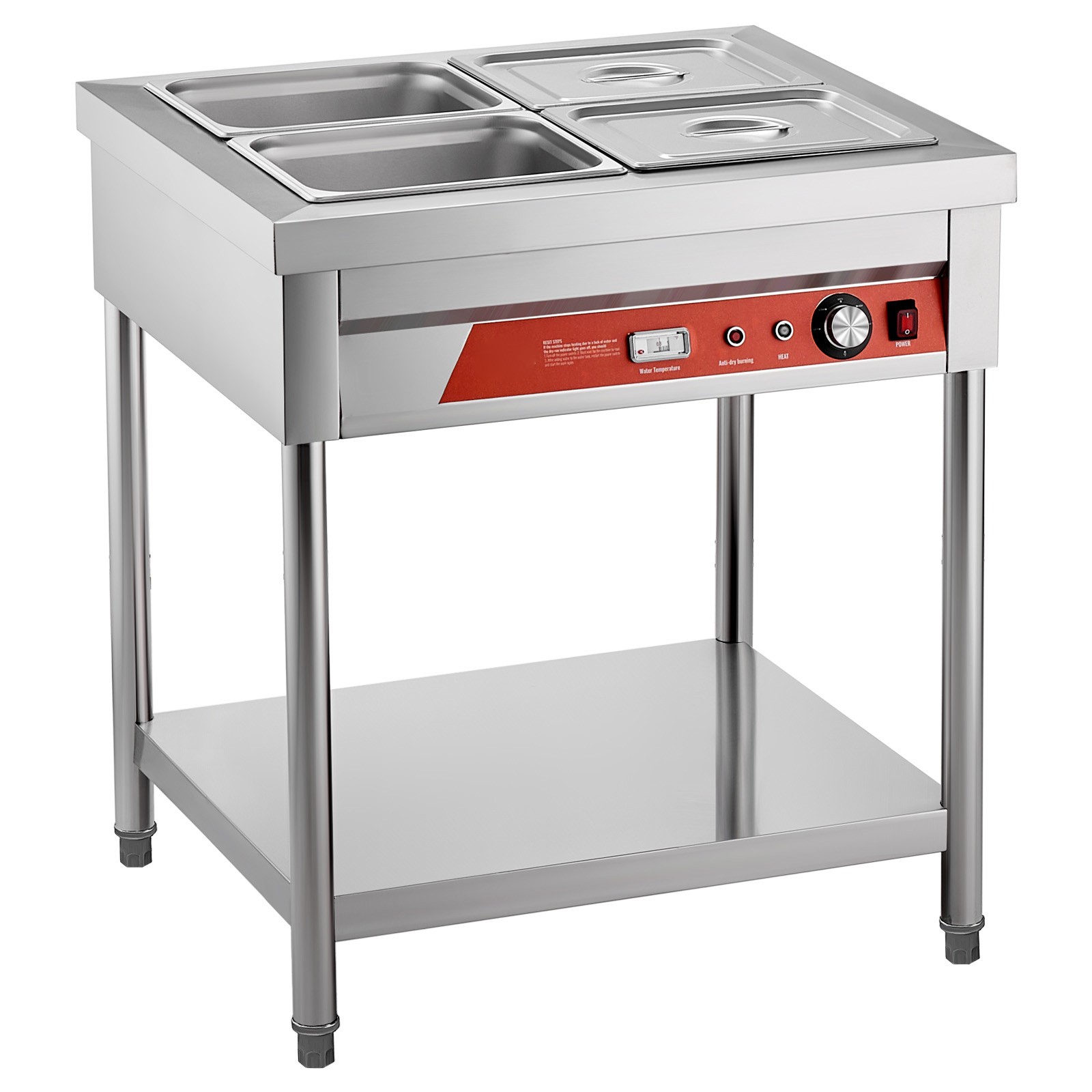4 x 1/2 Pans Commercial Food Warmer Electric Steam Table with Undershelf