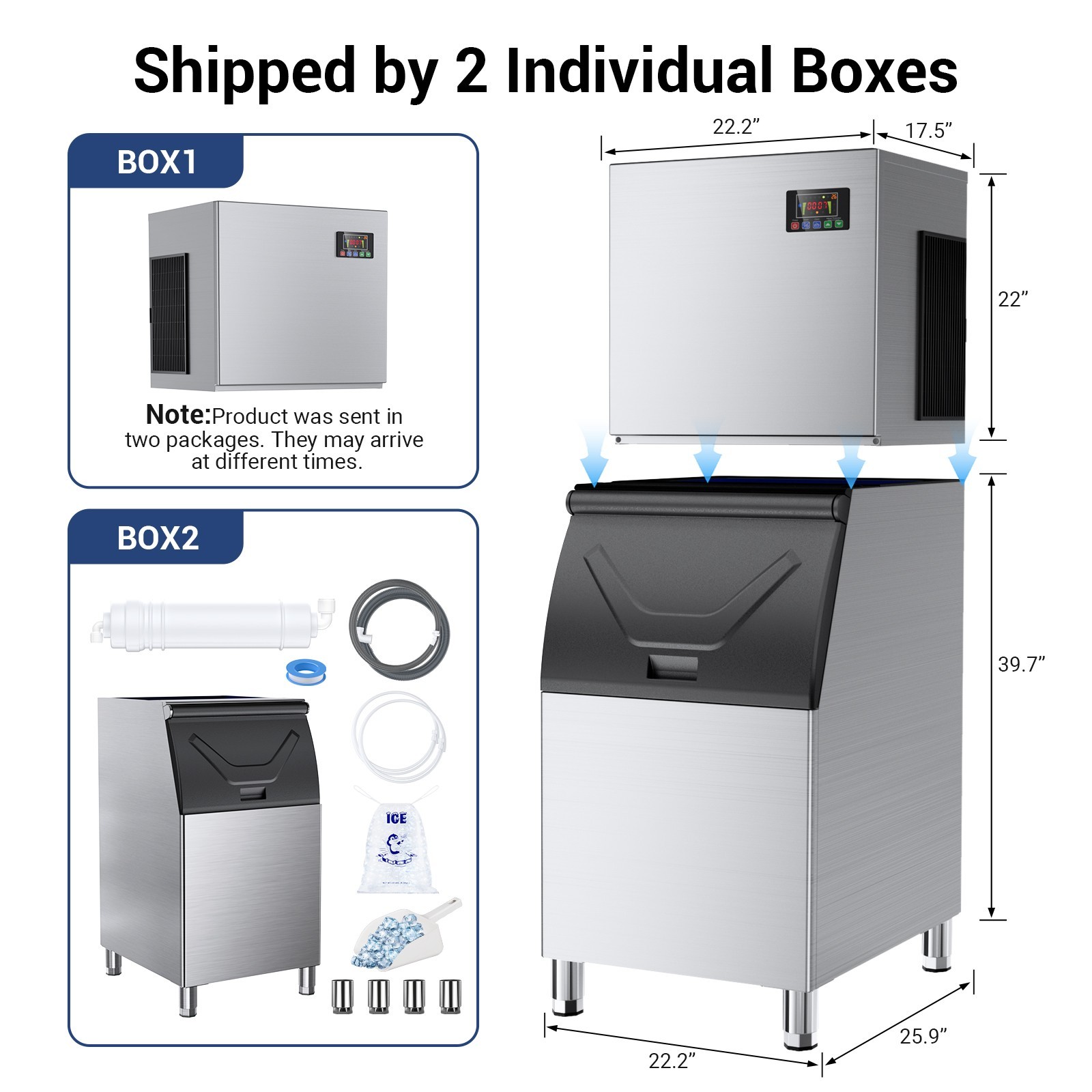 580LBS/24H Air Cooling Commercial Ice Maker Machine with 400lbs Storage Bin