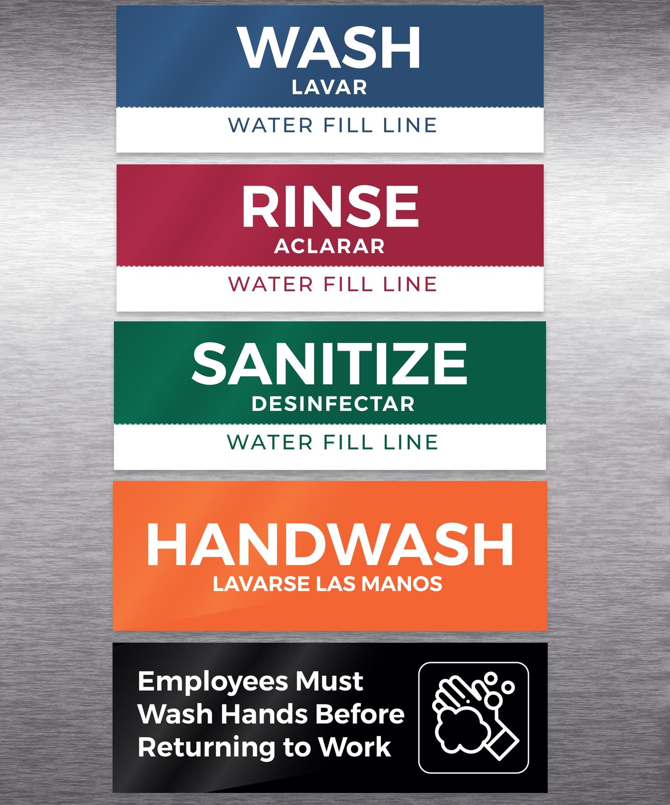 5 Pack Wash Rinse Sanitize Sink Labels, Waterproof Sticker Signs, 3 Compartment
