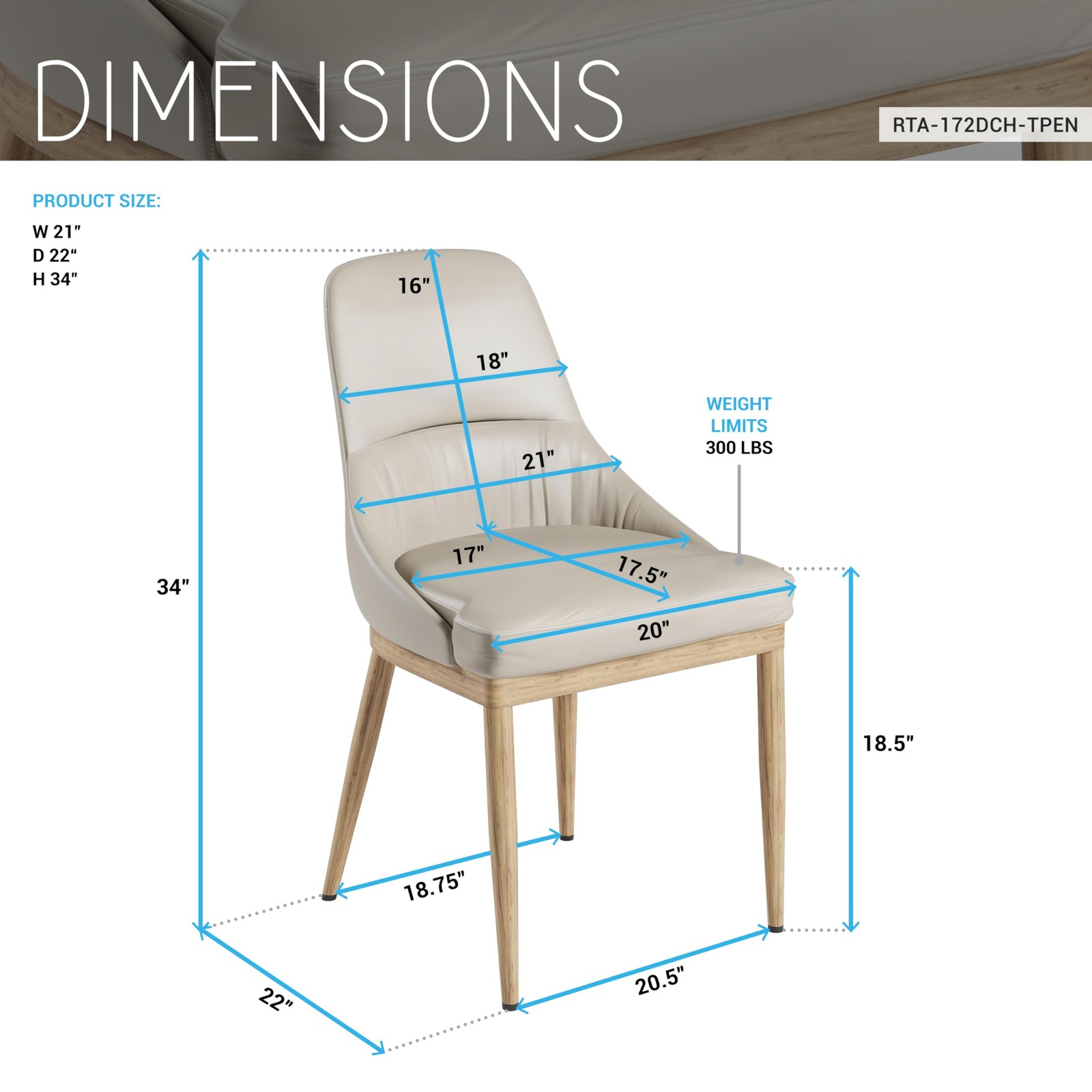 Techni Home Set of 2 Armless Dining Chairs, Taupe Faux & Natural