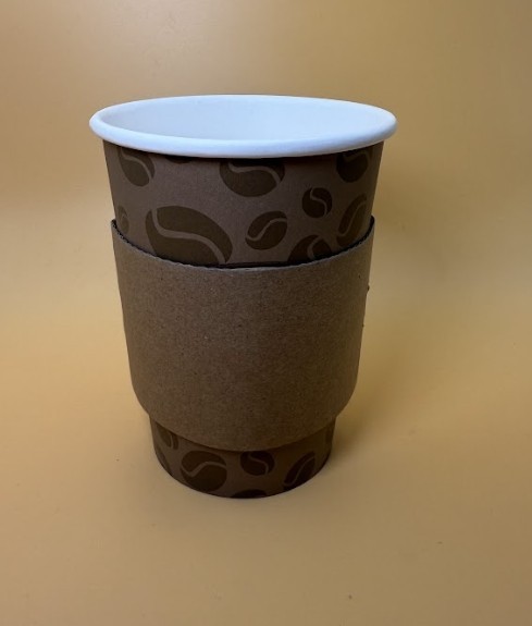 12oz Brown Cups Set with Lids and Sleeves (Coffee bean design)
