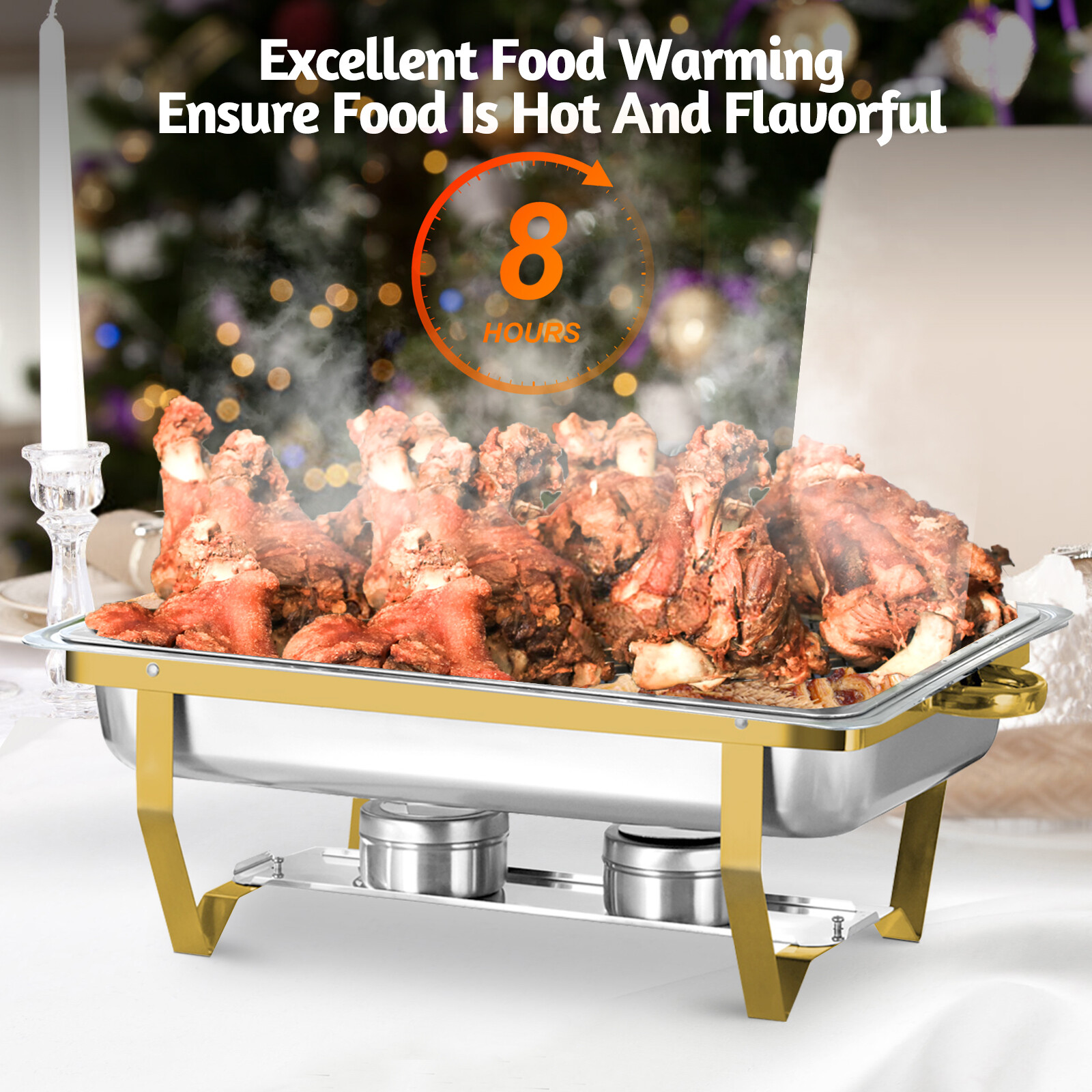 Gold 8 Pack 9Qt Chafing Dish Buffet Set Stainless Steel Chafer for Catering