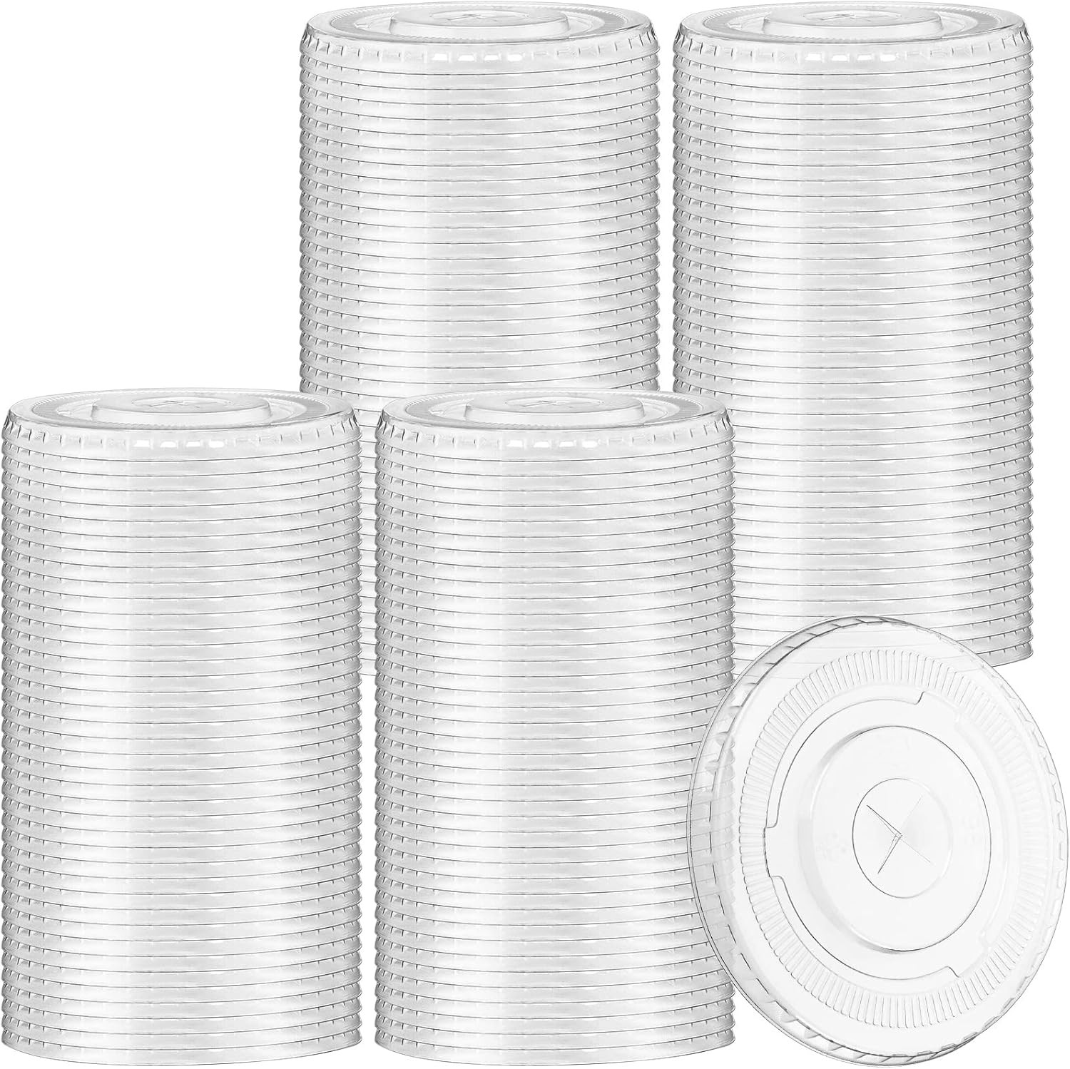 200 Pcs Clear Flat Lids Plastic Disposable PET Cup Lids with Straw Slot Fits for