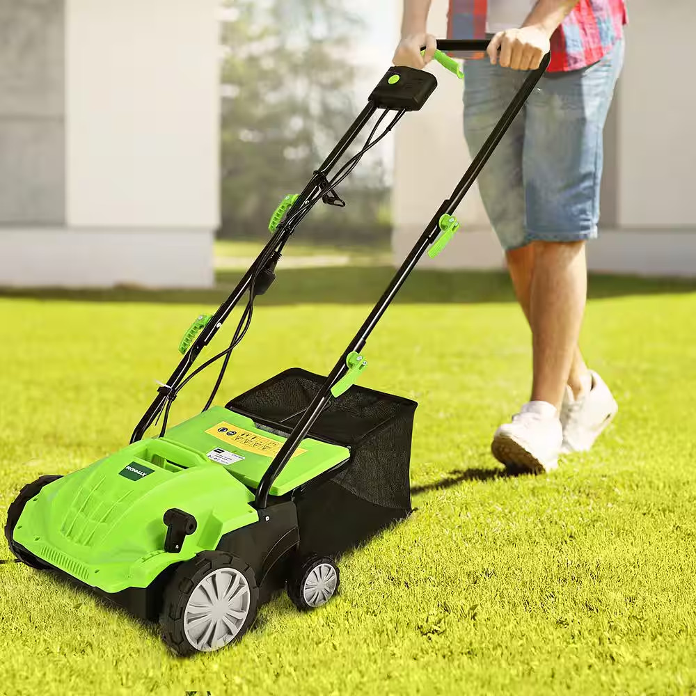 13 In. 12 Amp Corded Scarifier Electric Lawn Dethatcher W/40L Collection Bag Gre