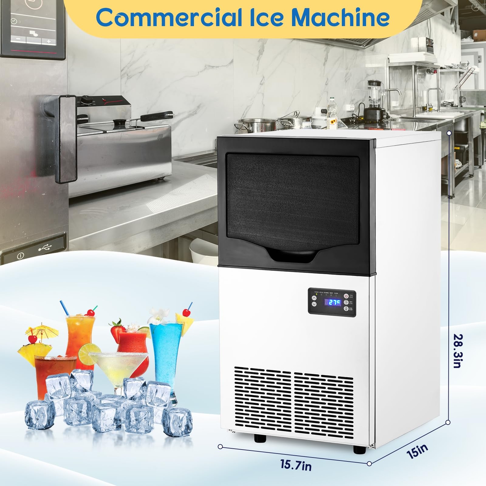 For Home Restaurants Bars Commercial Ice Maker 100LBS/24H 33LBS Capacity Stainle